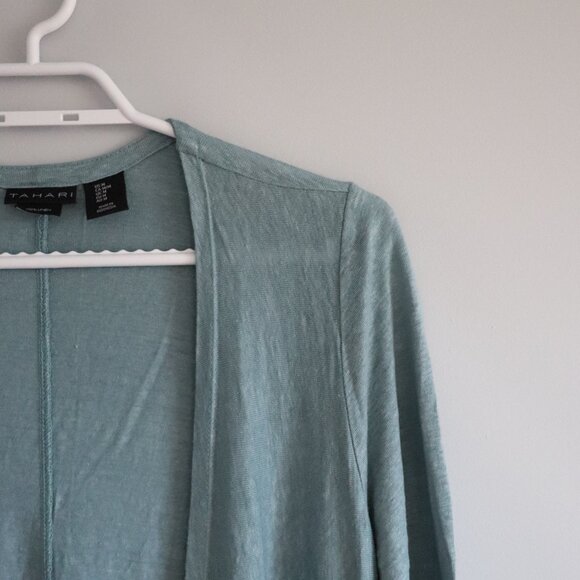 Tahari Womens Blue Sz M 100% Linen Open Front Lightweight Cardigan Sweater - Picture 4 of 9